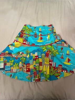 Y2K Bright Blue Beaded Tropical Print A-Line Skirt